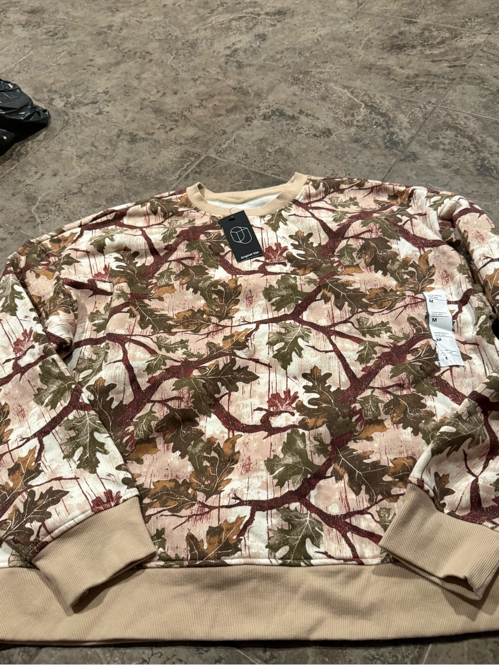 Original Use Men's Crewneck Sweater in Beige, Olive & Brown Leaf Print